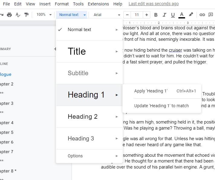 Google Docs Apply Heading 1