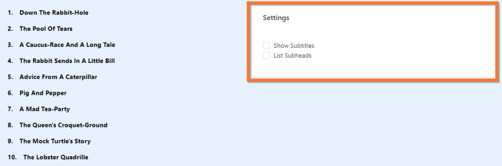 Table of Contents in Atticus